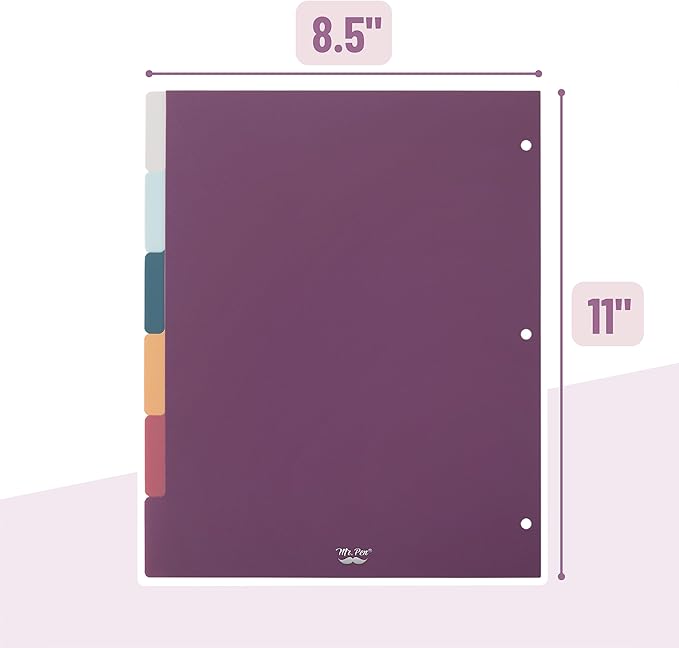 Mr. Pen - 6 Tab Binder Dividers, Pack of 2 Sets (12 Dividers Total), Plastic for 3 Ring Binder