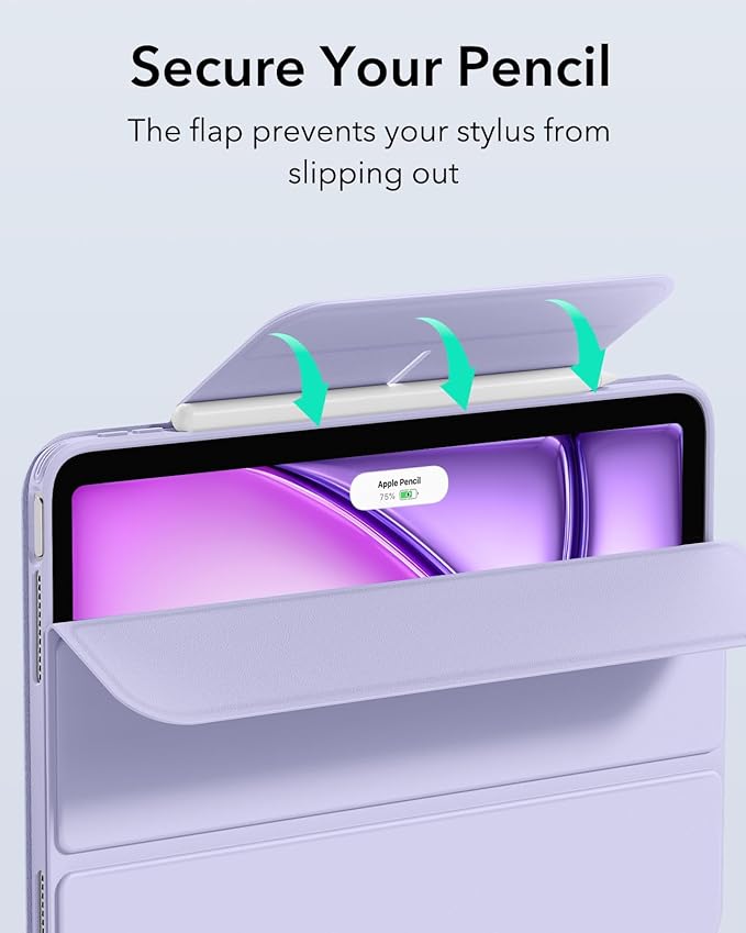 ESR for iPad Air 13 Inch Case M4/M3/M2 (2026/2025/2024) with Pencil Holder, Removable Magnetic Cover, Vertical Stand, Fully Supports Pencil Pro and Pencil(USB-C), Rebound 360 Series, Light Purple