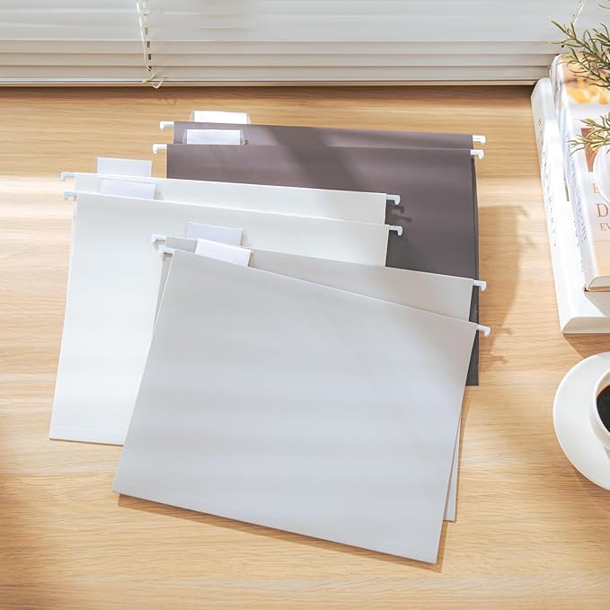 Y YOMA 18 Pack Gradient Hanging File Folders Letter Size Decorative Hanging Folder Pretty File Folder Organizer for Filing Cabinet Office Home with 1/5-Cut Adjustable Tabs, Ash Grey