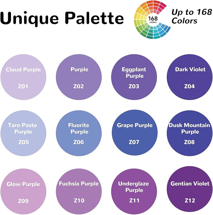 Guangna Purple Acrylic Gel Pens 12 Color, Colored Pens for Journaling, Coloring Books, Calligraphy, Note Taking & DIY Crafts, RollerBall Pen Tip