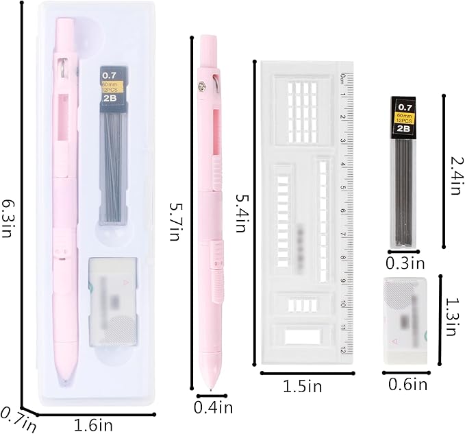 LABANCA 8 Pcs Compass Set with Protractor Rulers Pencil for Math Geometry (Compass Pen-Pink)