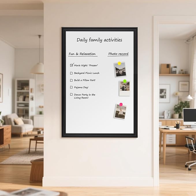 Large White Board for Wall, 48'' x 36'' Magnetic Dry Erase Board, 4'x3' Decorative Whiteboard with Black Wooden Frame, Hanging Writing Board for Home Office School Classroom