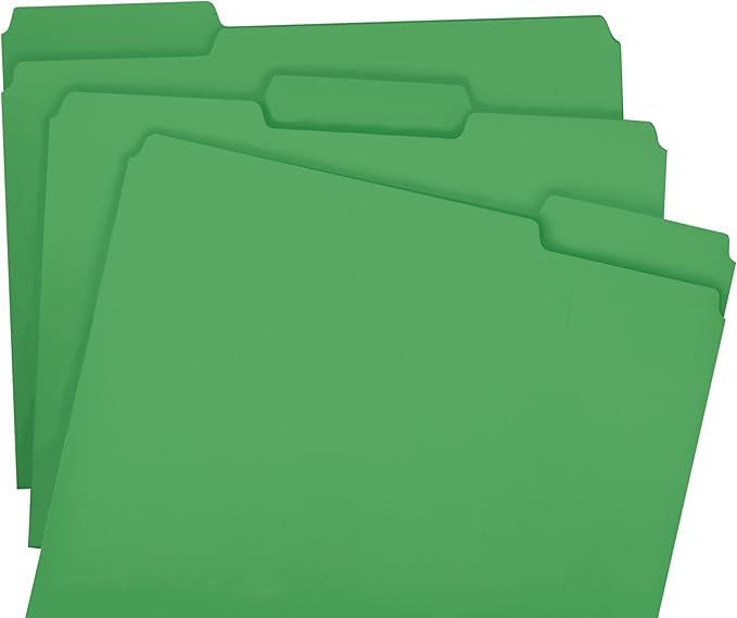 Smead Standard File Folders, 100 Count, Green, 1/3-Cut Tabs, Letter Size (12143)