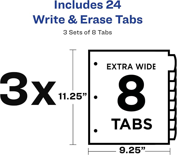 Avery Write & Erase Pocket Plastic Dividers for 3 Ring Binders, 8 Tab Sets, Multicolor, Works with Sheet Protectors (31701) (Pack of 24)