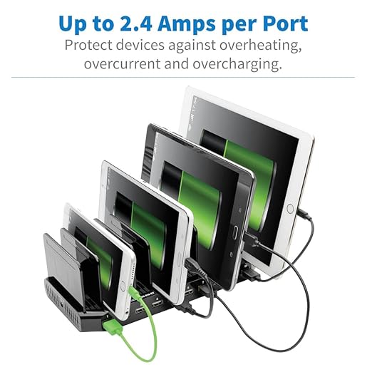 Eaton Tripp Lite Series USB Charging Station for Multiple Devices, 10-Port Portable Multi USB Device Dock with Storage Slots for Phone Apple iPhone Tablet iPad & Laptops, 2.4A Per Port (U280-010-ST)