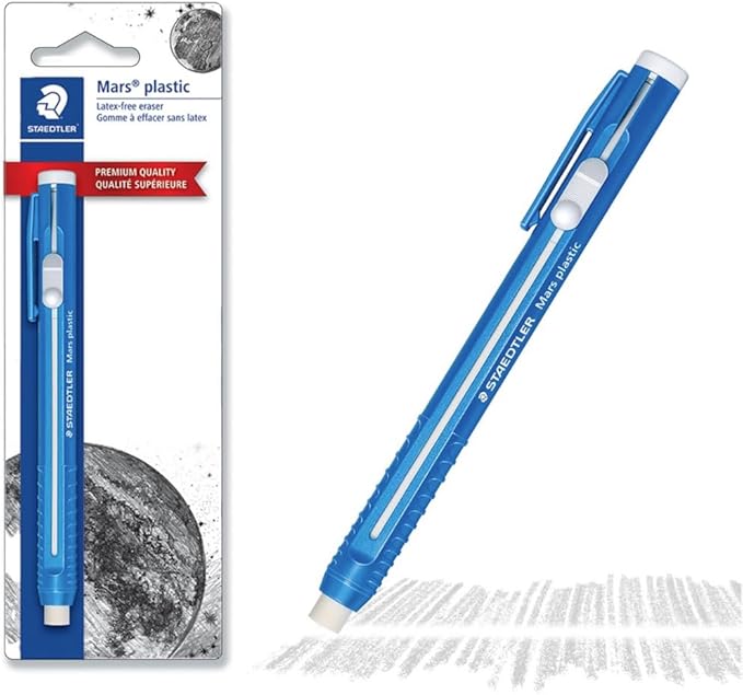 STAEDTLER 12-Pack Mars Plastic Eraser Pen with Refillable Holder, German-Made Eraser for Pencils, Smudge-Free & Tear-Free Precision, Retractable Design with Clip, Blue, 12 Count