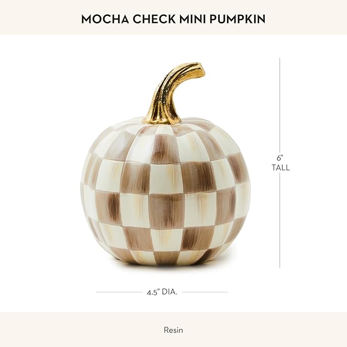 MACKENZIE-CHILDS Mini Pumpkin, Resin Halloween Home Decor, Brown-and-White Mocha Check
