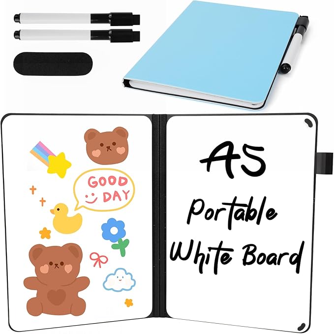 A5 Portable White Board Dry Erase, 8.4 x 6 inch Double Sided Folding Whiteboards with 2 Pens, Small Dry Erase Board Notebook for Study, Doodling, Meeting, Planning