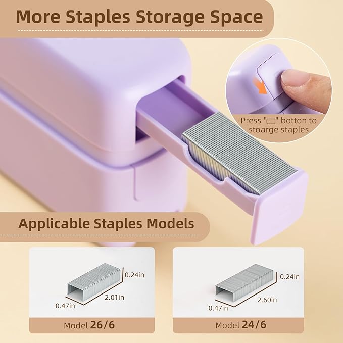deli Stapler, Desktop Staplers with Integrated Staple Remover, 45 Sheet Capacity Office Stapler, Purple