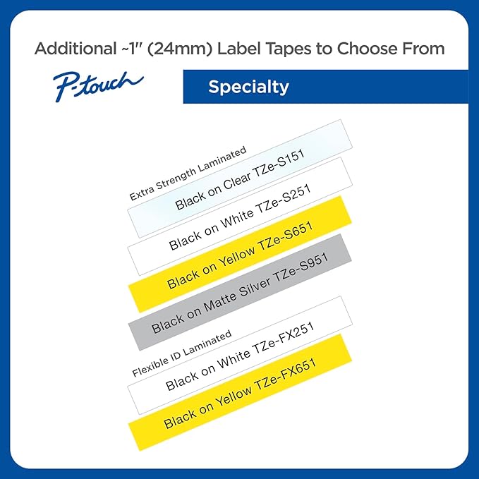 Brother Genuine P-Touch TZE-651 Tape, 1" (24 mm) Standard Laminated P-Touch Tape, Black on Yellow, For Indoor or Outdoor Use, Water-Resistant, 26.2 ft (8 m), Single-Pack, TZE651, 24mm
