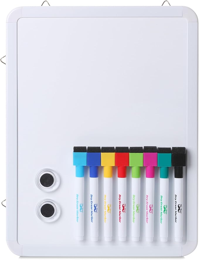 Mr. Pen- Dry Erase Board, 12.5" x 9.5" with 8 Dry Erase Markers and 2 Board Magnets, Small Whiteboard