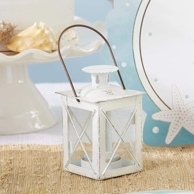 Kate Aspen Decorative Lanterns - Set of 24 - Luminous Distressed Metal Lantern Candle Holders for Wedding, Home Decor and Party - 4.5" H (6.5" H with Handle) – White