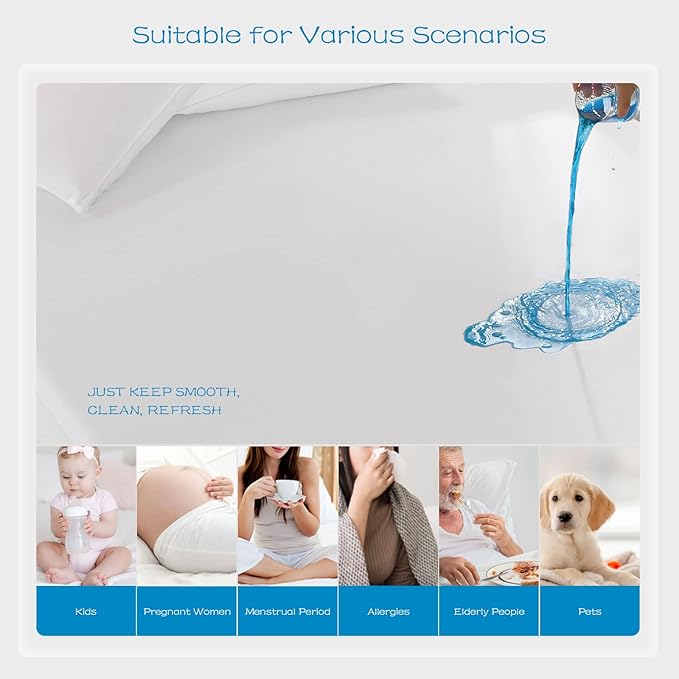 GRT 1 Pack 100% Waterproof Mattress Protector Full Size, Breathable & Noiseless Waterproof Mattress Cover Fitted Deep Pocket from 5" to 19", Smooth Washable Full Bed Protector - Vinyl Free