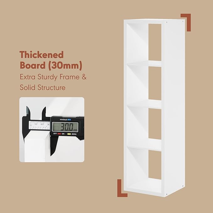 Furinno Cubicle Record Player Stand with Vinyl Storage, 4-Cube 1.2 Extra Thick Vinyl Record Storage, Open Back Media Shelf for CD DVD Blueray Game Disc, for Living Room, Home Office, White