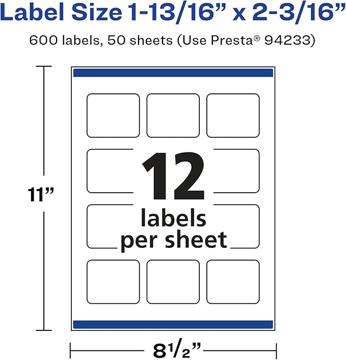 Avery Glossy White Rectangle Labels, Sure Feed Technology, 1-13/16" x 2-3/16", 600 Glossy White Labels, Print-to-The-Edge, Permanent Adhesive, Laser/Inkjet Printable
