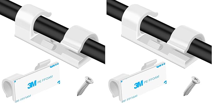 XHF 50pcs Medium Self Adhesive Cable Clips White,Wire Clips Cable Management Wire Organizer Cord Holder for Under Desk, Car, Wall, TV PC Ethernet Cable (Pack of 2)