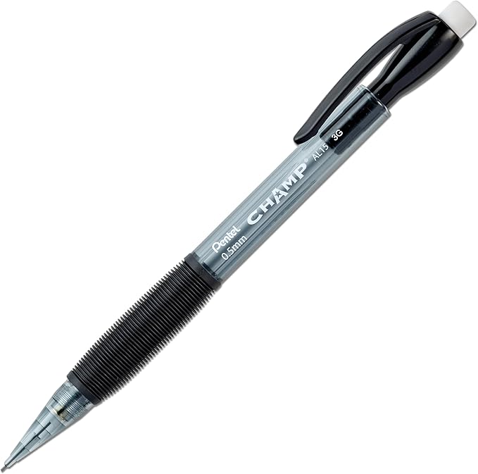 Pentel Champ Mechanical Pencil (0.7mm) Mechanical Pencil, Tinted Black Barrel, Box of 12 (AL17A)