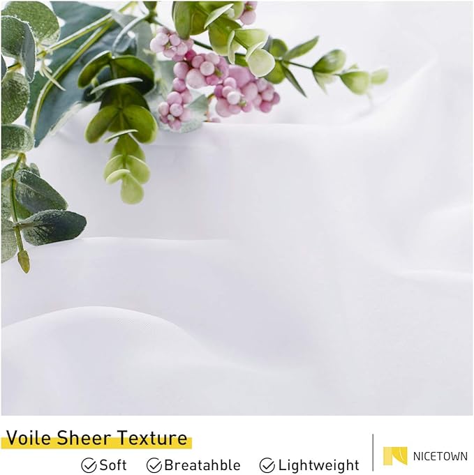 NICETOWN 2 Panels Patio Curtains Outdoor Waterproof, Sticky Tab Top Porch Decor Indoor Outdoor Curtains & Drapes Lightweight & Airy for Garden/Sun Room, White, W54 x L108
