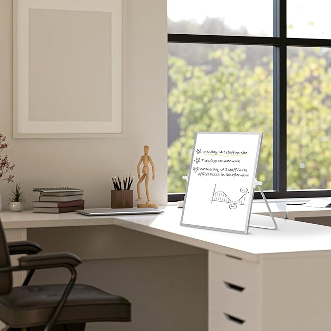 Dry Erase Magnetic White Board, 11" x 14" Double-Sided Desktop Whiteboard with Stand, Portable Small Whiteboard Set for Drawing, Office, Home