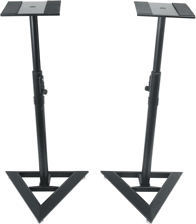 Rockville RSM3 Studio Monitor Bookshelf Speaker Stands, 60 lbs Capacity, Sturdy Beveled Base, Push-Button & Pneumatic Height Adjustment, Anti-Vibration Foam, Cable Management, for Home & Studio Audio