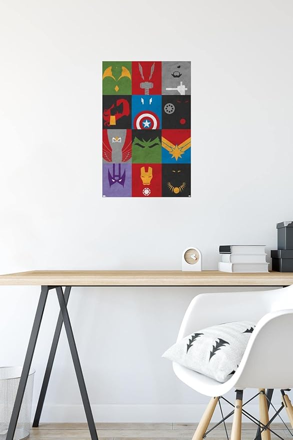 Trends International Marvel Comics - Avengers - Minimalist Grid Wall Poster, 14.725" x 22.375", Premium Poster & Mount Bundle
