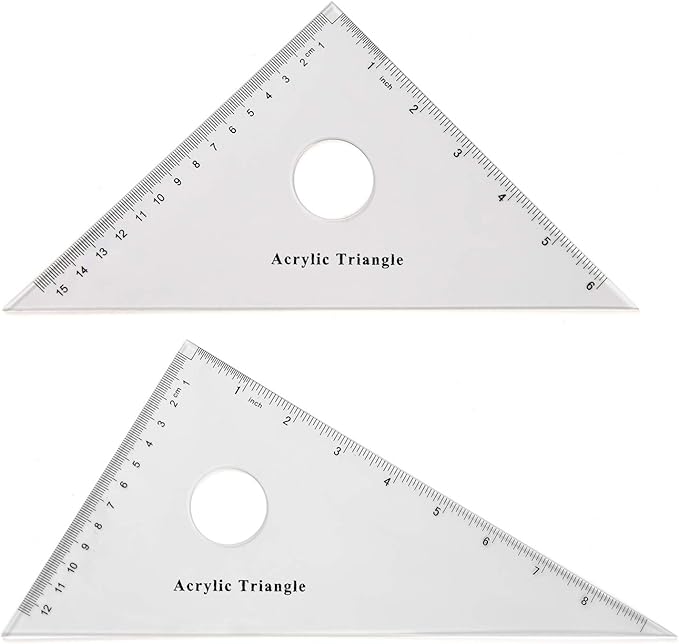 Coopay Large Triangle Ruler Set Square, 30/60 and 45/90 Degrees, Circular Hollow