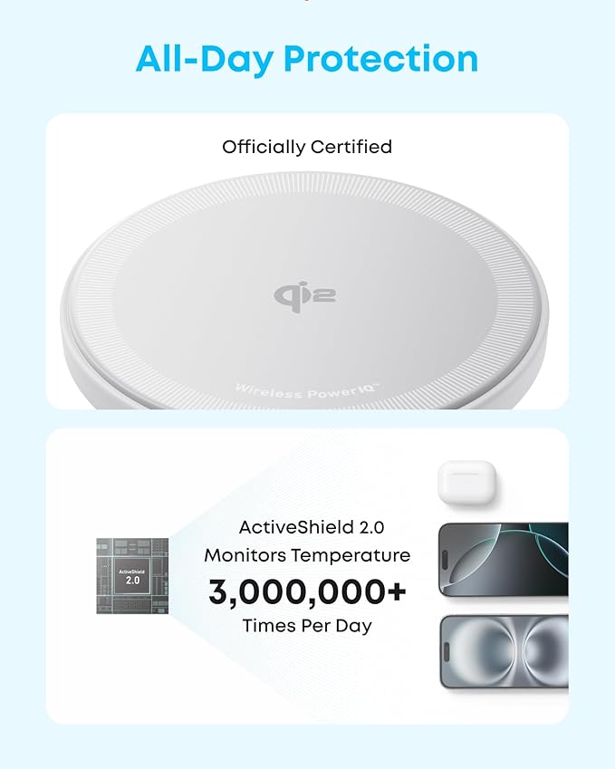 Anker Zolo Magnetic Wireless Charger, 2-Pack Qi2 Certified 15W MagSafe-Compatible Wireless Charging Pad, for iPhone 17/16/15/14/13 Series, AirPods, and More (Not for Pixel, Adapter Not Included)