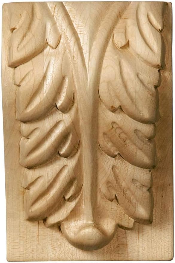 Ekena Millwork CORW03X03X05BAMA Medium Acanthus Leaf Block Wood Corbels, 3 1/4"W x 2 3/4"D x 5"H, Maple