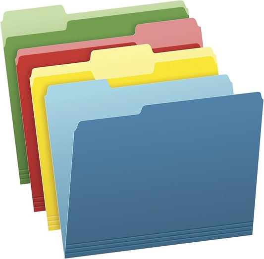 Pendaflex Two-Tone Color File Folders, Letter Size, Assorted Colors (Bright Green, Yellow, Red, Blue), 1/3-Cut Tabs, Assorted (03086), 4-Color (Pack of 360)