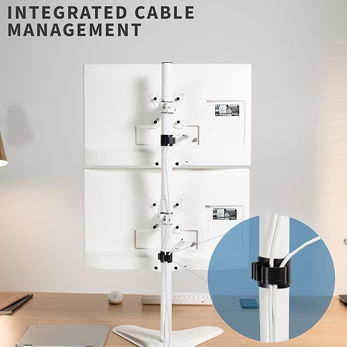 VIVO Dual Monitor Desk Stand Free-Standing LCD Mount, Holds in Stacked Vertical Position 2 Ultrawide Screens up to 34 inches, White, STAND-V002LW
