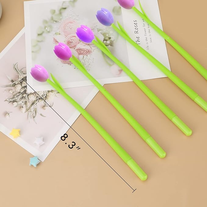 Color Changing Flower Pens - Pack of 30 Ballpoint Pens Creative Gel Ink Rollerball Pen for School Home Office Stationery Store Kids Girls Gift, Black 0.38mm (Tulip)
