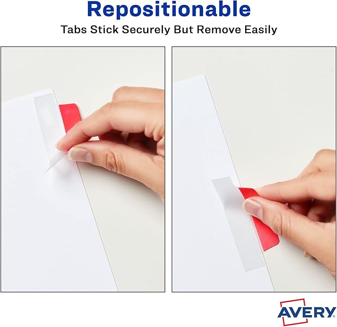 Avery Margin Ultra Tabs, 2.5" x 1", 2-Side Writable, Assorted Colors, 24 Repositionable Page Tabs Per Pack, 72 Total (3-Pack of 74768)