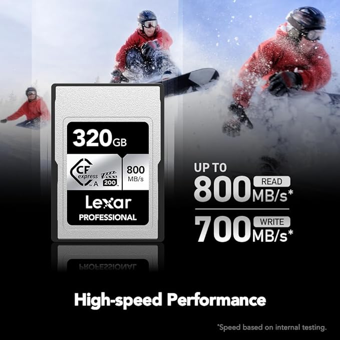 Lexar 320GB Professional CFexpress Type A SILVER Series Memory Card, Compatible with Sony Cameras w/ Type A Card Slot, Up to 800/700 MB/s Read/Write, 8K Video, VPG 200 (LCAEXSL320G-RNENG)