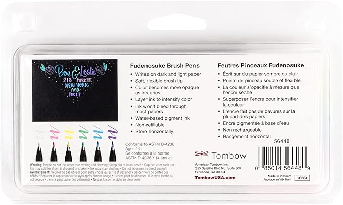Tombow 56448 Fudenosuke Brush Pens, Pastel, 6-Pack