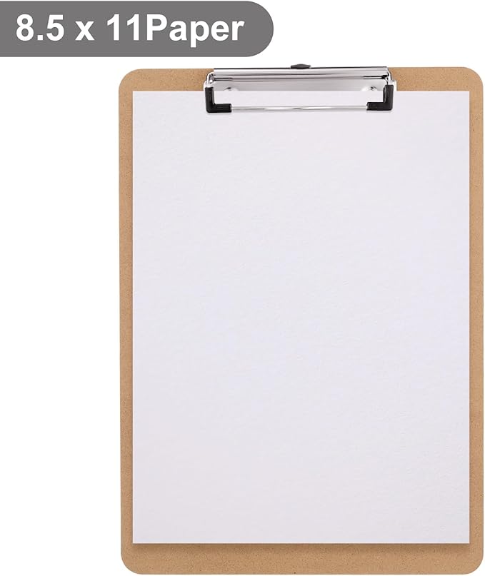 Wood Clipboards 30 Pack, Letter Size Hardboard Clip Board 8.5x11 for Classroom, Students, Kid, A4 Standard Size 9" x 12.5" with Low Profile Clip, Office & School Supply