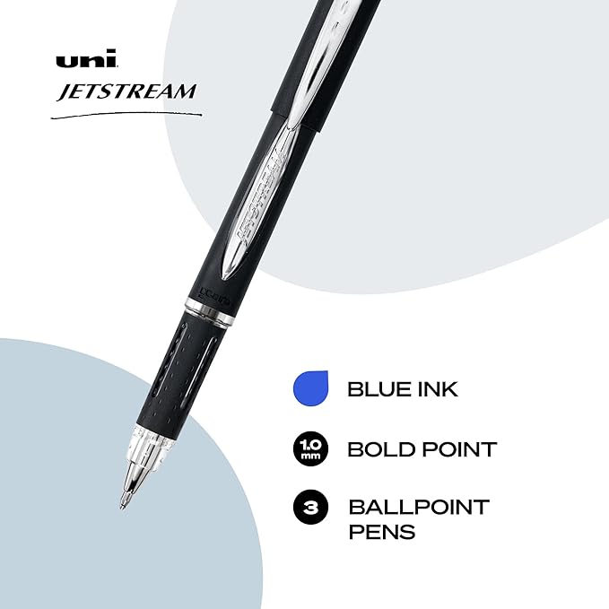 Uniball Jetstream Ballpoint Pens, Bold Point 1.0mm, Blue, 3 Count - Smooth Writing Japanese Pens, School Supplies
