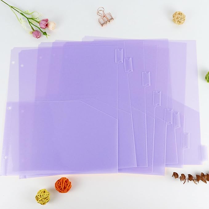 Koqye Binder Dividers with Pockets - 8 Plastic Dividers for 3 Ring Binders - A4 Bividers with Pocket & Tabs for Planners (Purple - 1 Pack)