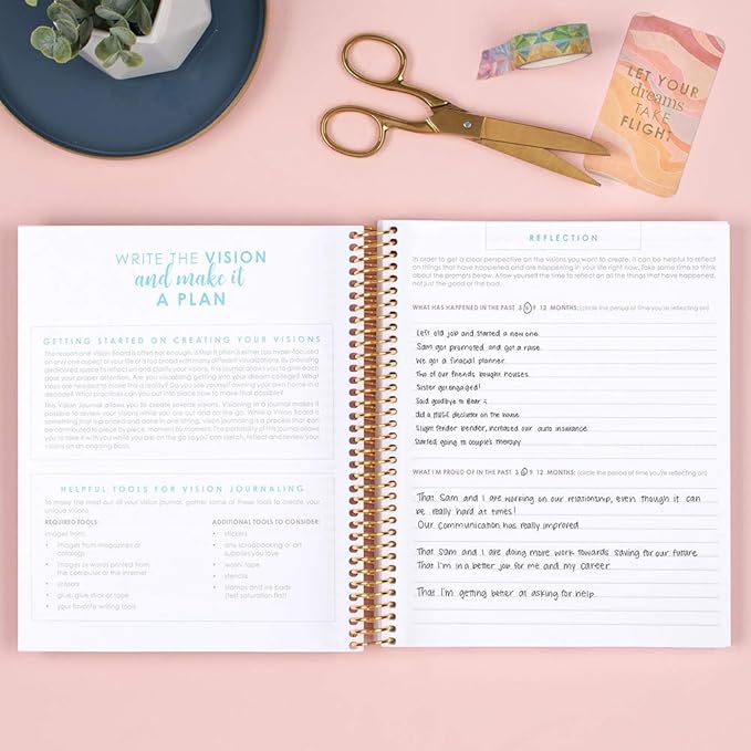 Erin Condren 7" x 9" Prompted Vision Journal - Turquoise Changeable Cover w/Platinum Coil. Vision Spreads, Lined, Dot grid, Sketchbook pages w/ 160 Pages, 80 Sheets of 80# Mohawk Paper