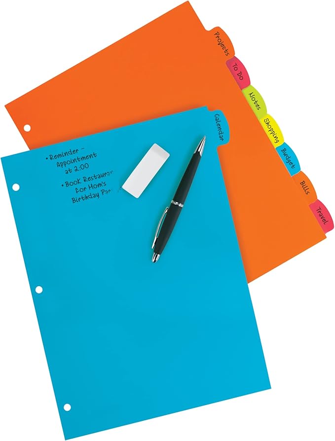Avery Big Tab Write & Erase Durable Plastic Dividers for 3 Ring Binders, 8-Tab Sets, Bright Multicolor, 24 Sets, 192 Divider Tabs (16130)
