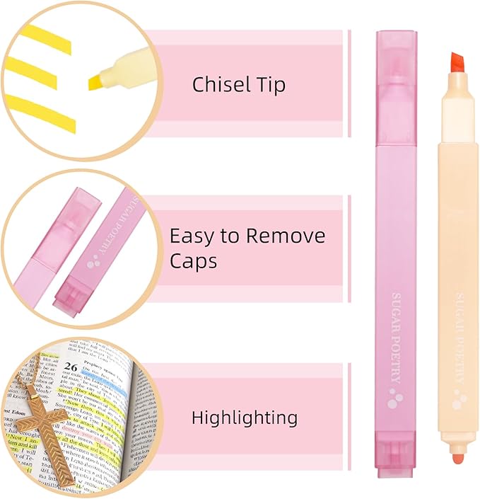 EooUooIP Aesthetic Highlighters, Cute Highlighters Dual Tip, Bible Highlighter No Bleed, Chisel and Fine Tips, Pastel Highlighter Assorted Colors for School & Office Journal DIY Home, 6 Pack