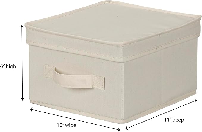 Household Essentials 111 Storage Box with Lid and Handle - Natural Beige Canvas - Medium,Natural Trim