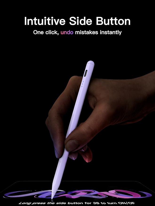 Stylus Pen for ipad 2018-2025, USB-C Fast Charging Pencil, Pixel-Perfect Tilt Sensitivity for iPad 11/10/9/8/7/6/A16, iPad mini 7/6/5, iPad Air M3/2 11"/13"/5/4/3, iPad Pro M5/4 13"/12.9″/11″ Purple