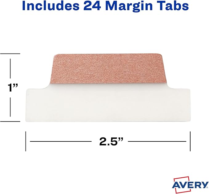Avery Margin Ultra Tabs, 2.5" x 1", 2-Side Writable, Assorted Metallic, 24 Repositionable Page Tabs (74786)
