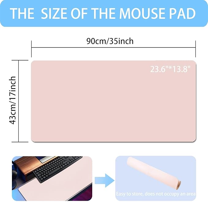 Erasable writable(Frontside) Table mat,Dual Sided Desk Mat, Large Mouse Pad, Notepad, Writing White Board (Includes 7.9"x9.4" Portable Mousepad) (Pink/Light Pink, L:35" x 17"（90 * 43cm）)