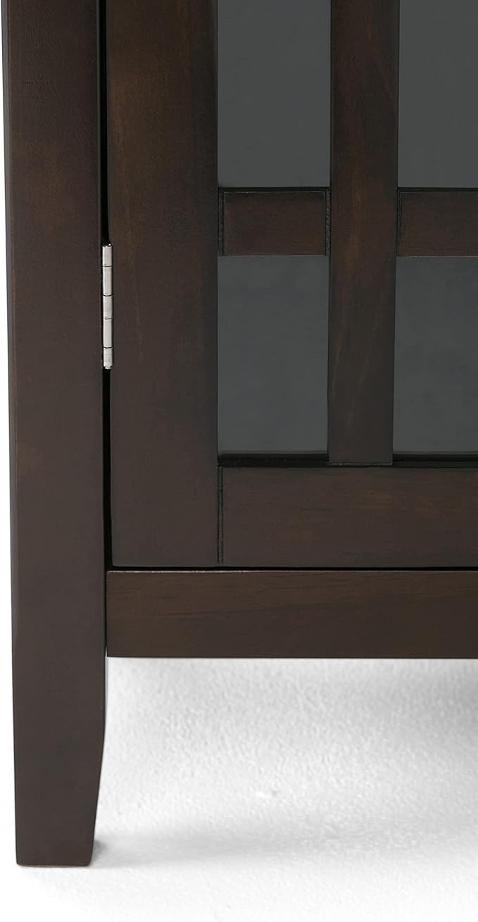 SIMPLIHOME Bedford Storage Cabinet - 39 inch Wide Solid Wood Medium Cabinet in Dark Tobacco Brown, Transitional Console for Living Room, Entryway, or Dining Room with Glass Doors and Shelves