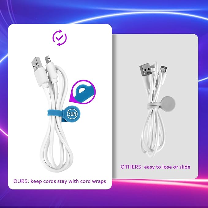 SUNFICON 18 Pack Magnetic Cable Clips Cable Organizers Earbuds Cords Winder Bookmark Clips Whiteboard Noticeboard Fridge Magnets USB Cable Manager Keeper Wrap Ties Straps