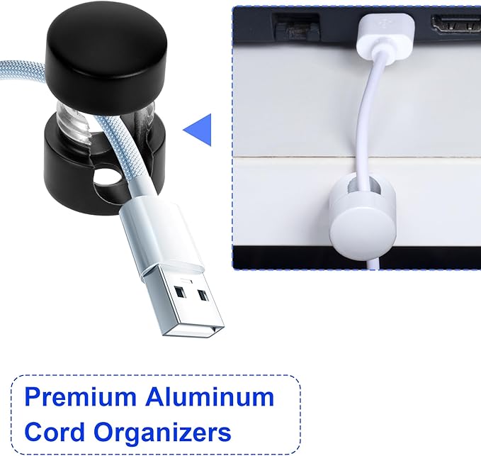 3 Sets Charger Holders for Cords, Adjustable Cable Anchor Holders, Adhesive Metal Cord Clips, Cable Management Wire Organizers for Desk, Office, Nightstand - Matte Black, White, Rose Gold