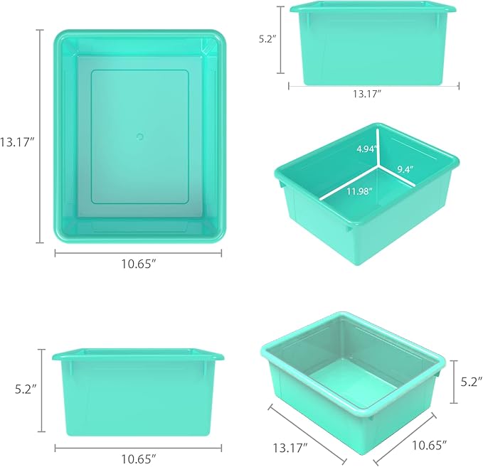 Storex Letter Size Deep Storage Tray – Organizer Bin for Classroom, Office and Home, Teal, 5-Pack (62529U05C)