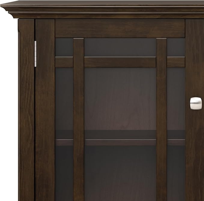 SIMPLIHOME Bedford Storage Cabinet - 62 inch Wide Solid Wood Sideboard Cabinet in Dark Tobacco Brown, Transitional Buffet for Living Room, Dining Room, or Entryway with Glass Doors and Shelves