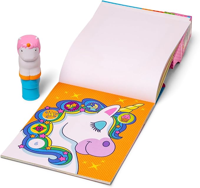Melissa & Doug Sticker Wow!™ 24-Page Activity Pad and Sticker Stamper, 300 Stickers, Arts and Crafts Fidget Toy Collectible Character – Unicorn Creative Play Travel Toy for Girls and Boys 3+